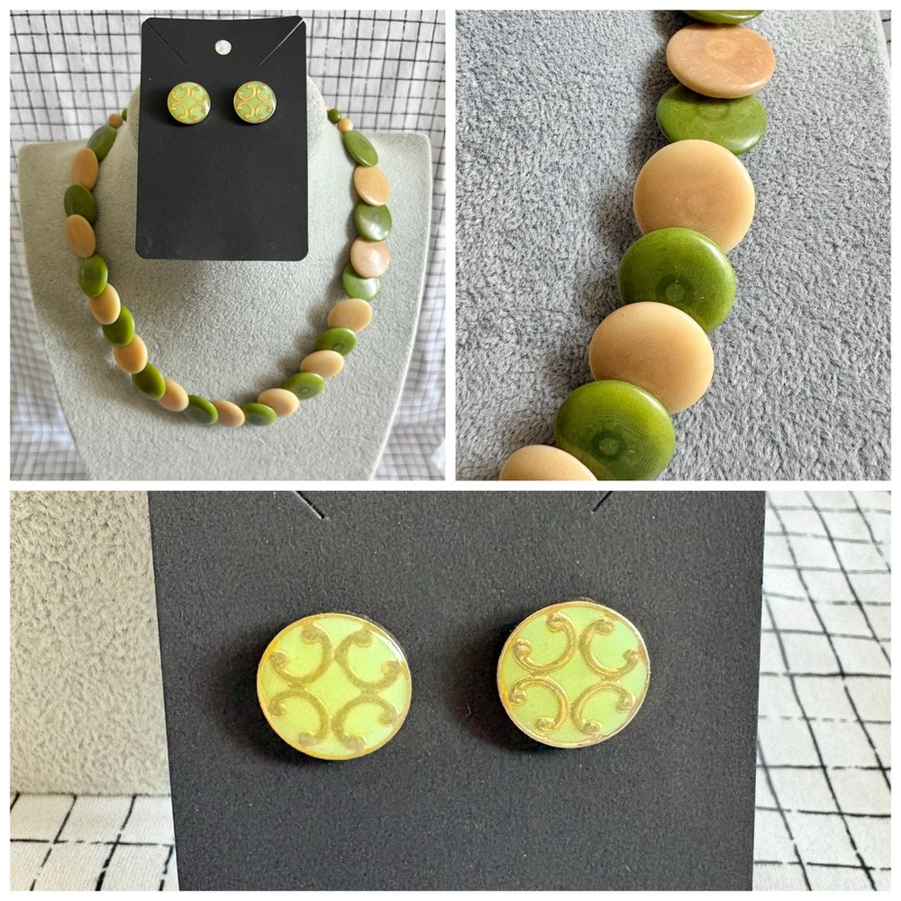 Green and Yellow Necklace and Earrings Set